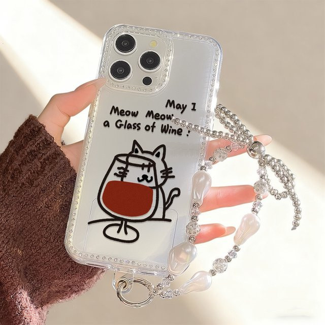 Transparente Handyhülle mit süßem Katzen-Diamant-Design für Apple iPhone 12 bis 17 Pro Max inklusive Lanyard und stoßfestem Schutz - Bild 1