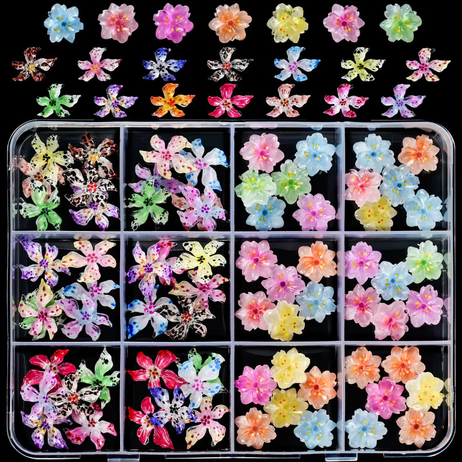 HotPress 5D-Nagel-Charms, Kirsch- und Lilienblüten-Motiv, 8 x 10 mm, Unisex - Bild 2