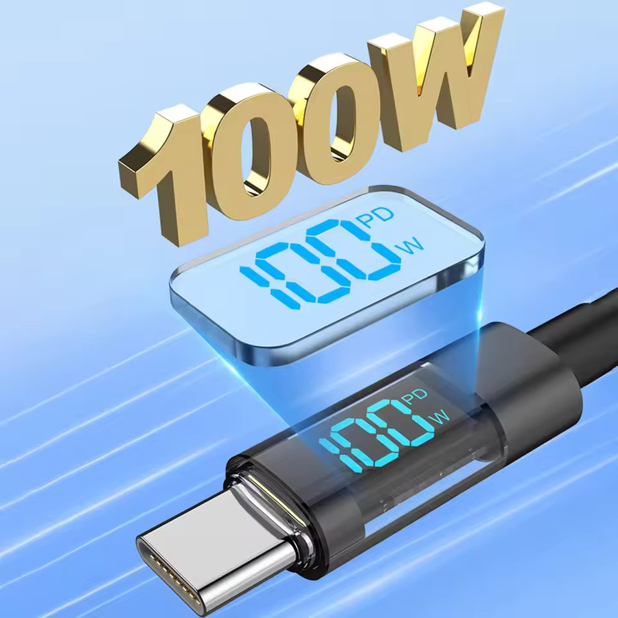 Lann USB-C auf USB-C Schnellladekabel mit Digital-Display und 100W Leistung, Nylon-Geflecht, Schwarz - Bild 4