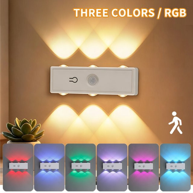 GGBEE Bewegungssensor Nachtlicht mit RGB-Ambientebeleuchtung, magnetische wiederaufladbare Wandlampe für Treppen, Flur und Schlafzimmer, Weiß - Bild 1