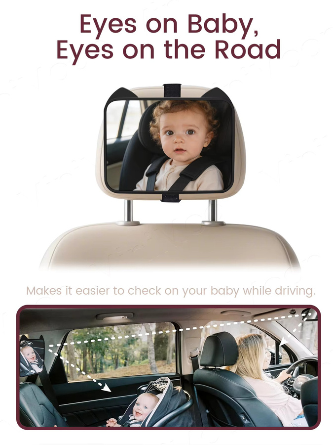 momo&dudu Verstellbarer Weitwinkel-Autositzspiegel zur Kopfstützen-Montage als Sicherheitsmonitor für Kindersitze in Pink oder Black - Bild 4