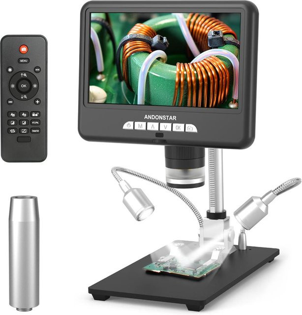 aimo Digitalmikroskop mit 7 Zoll einstellbarem Bildschirm, 3-fache digitale Vergrößerung für Foto und Video, Schwarz - Bild 1