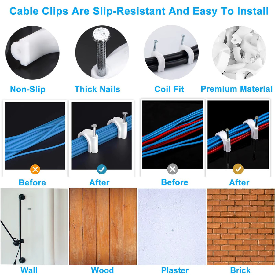 GTAI Kabelklemmen zum Einnageln, 100 Stück, Weiß, runde Kabelbefestiger für Ethernet, Koaxial- und Lautsprecherkabel - Bild 2