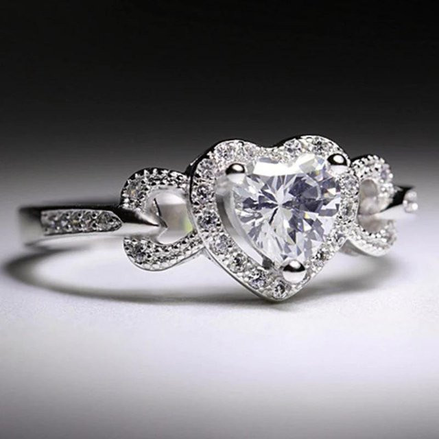 YIRAN Jewelry Herzringe, Messing, Zirkonia, Schwarz, Damen - Bild 1