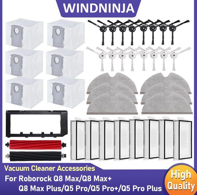 Roborock Ersatzteil-Set mit Staubbeuteln, Hauptseitenbürstenabdeckung, HEPA-Filter und Mopptüchern für Q5 Pro, Q5 Pro+, Q8 Max, Q8 Max+ und deren Plus-Modelle - Bild 1