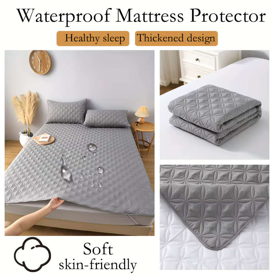 Anqianny Wasserdichter Matratzenschutzbezug mit elastischem Band, atmungsaktive Matratzenauflage, B/B: 90 x 190 cm, Grau/Weiß/Grün/Blau - Bild 2
