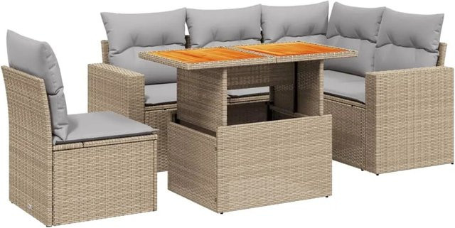 vidaXL 6-tlg Garten-Sofagarnitur in L-Form aus Polyrattan mit Kissen und Couchtisch, Beige - Bild 1