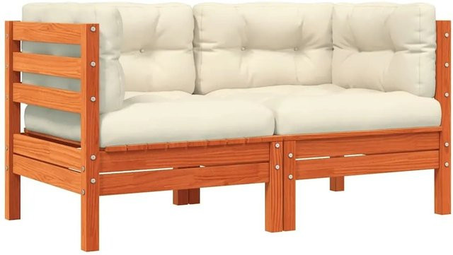 vidaXL Garten-Ecksofa aus massivem Kiefernholz mit 2 Kissen in Wachsbraun und Creme - Bild 1