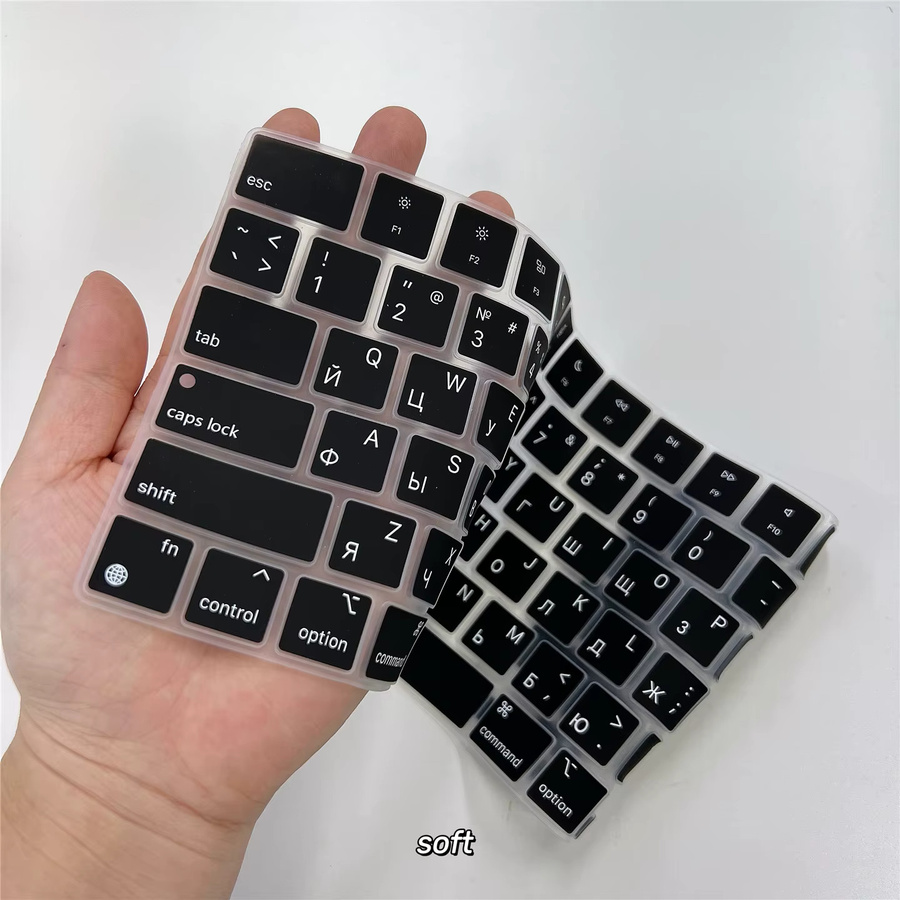 Silikon Tastatur-Schutzhülle für Apple MacBook Air und MacBook Pro 16 Zoll M1 M2 M3 M4 Modelle A2442 A3241 A3113 mit russischer Beschriftung und US-Layout in Schwarz - Bild 2