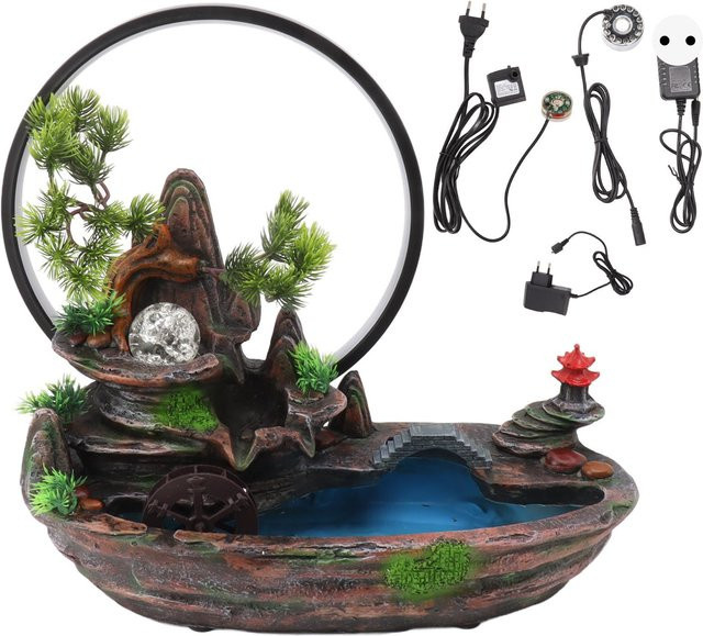 Aimo Steingarten Fließwasserbrunnen mit LED-Licht als Feng Shui Deko-Ornament für den Innenbereich in Multicolour aus Harz und Stein - Bild 1