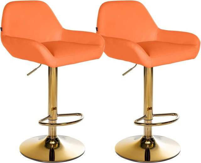 CLP 2er Set Barhocker Braga in Orange mit Gold-Gestell, höhenverstellbar und 360 Grad drehbar, moderner Barstuhl mit Fußstütze aus Kunstleder - Bild 1