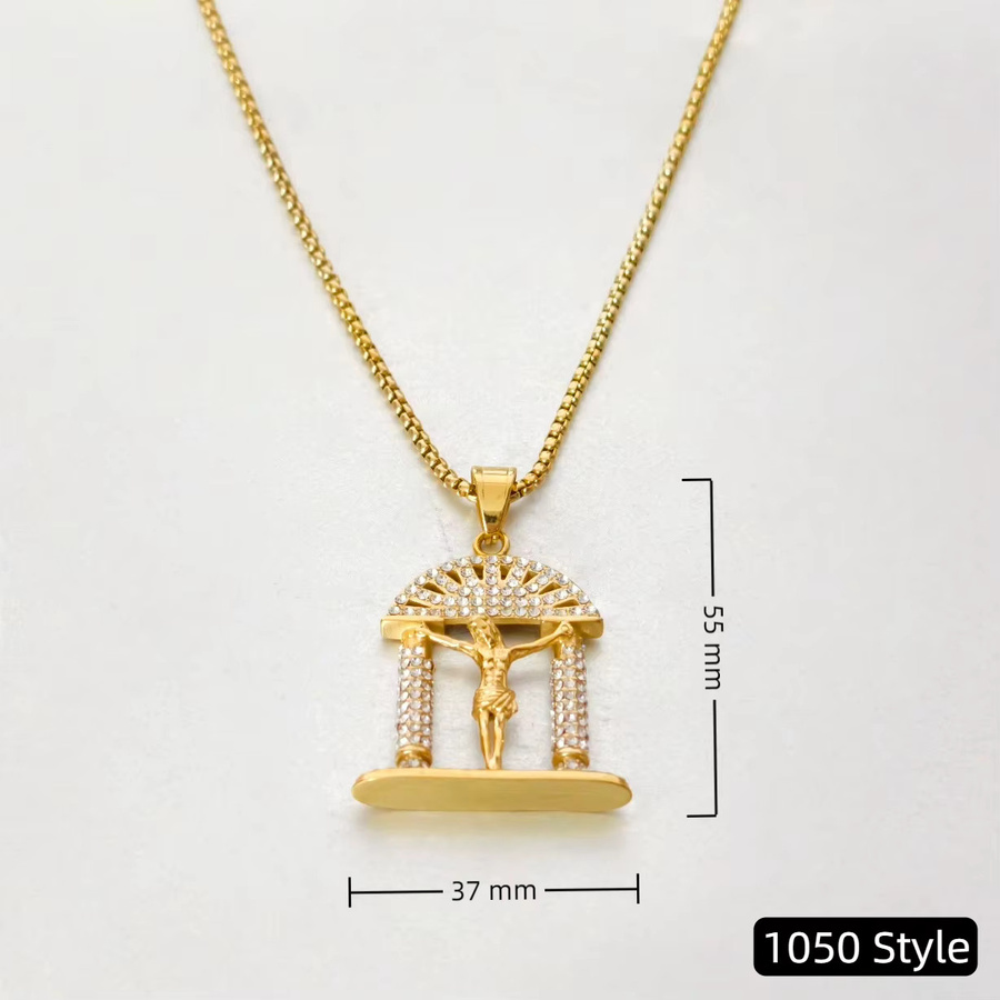 Anhänger Jesus-Kreuz, Edelstahl, Gold, Zirkonia, Unisex - Bild 2