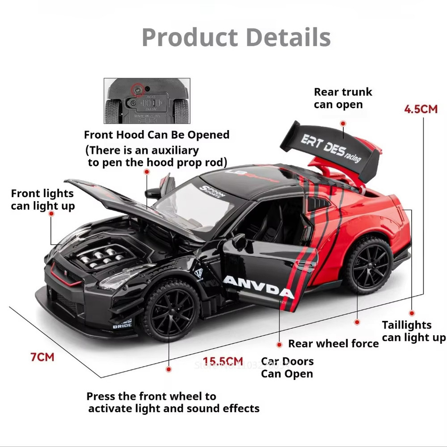 MAKEDA GTR R50 Miniatur-Sportwagen, Maßstab 1:32, mit Licht und Ton - Bild 2