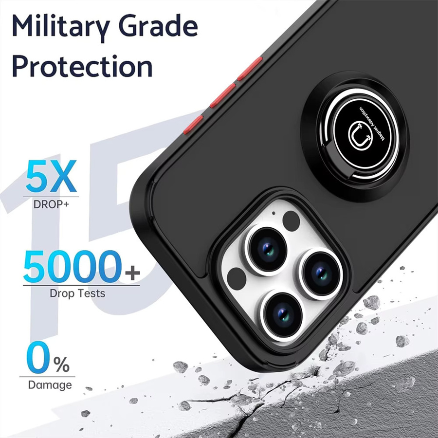 Matte Fingerring-Handyhülle von Vyimc mit magnetischem Ständer für iPhone 15 16 17 Pro Max 14 Plus 13 12 11 in Schwarz und Gelb - Bild 5