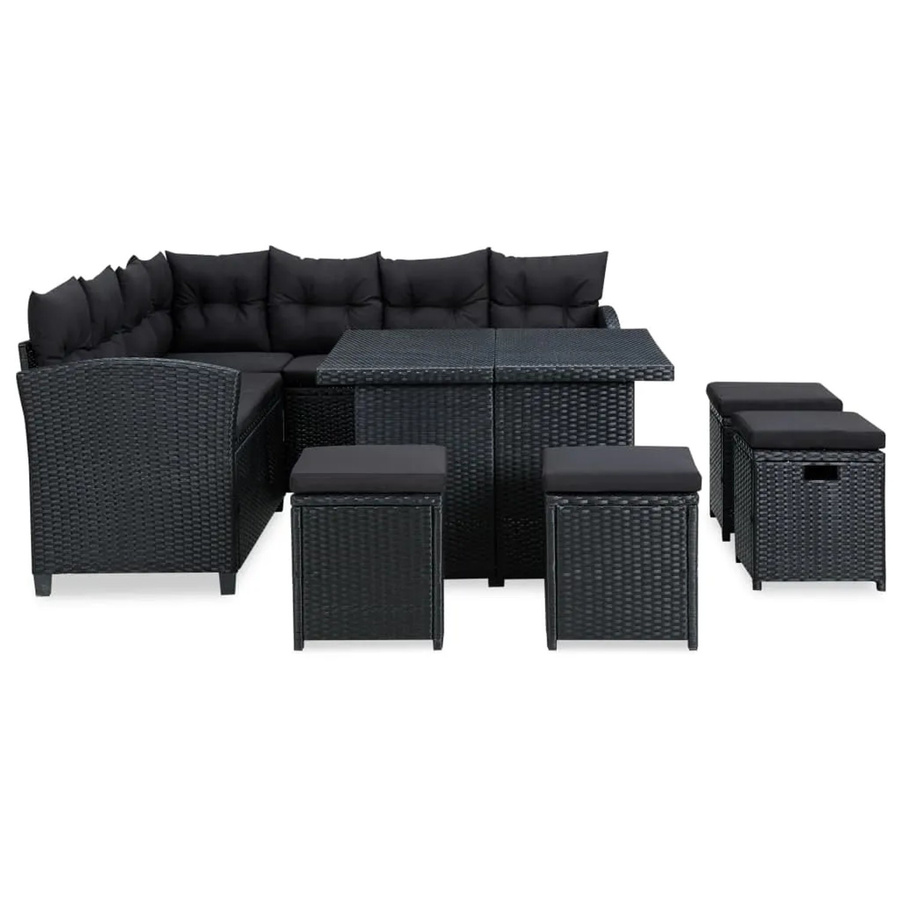vidaXL 6-tlg Garten-Lounge-Set in L-Form aus schwarzem PE-Rattan mit Polstern und Tisch - Bild 2