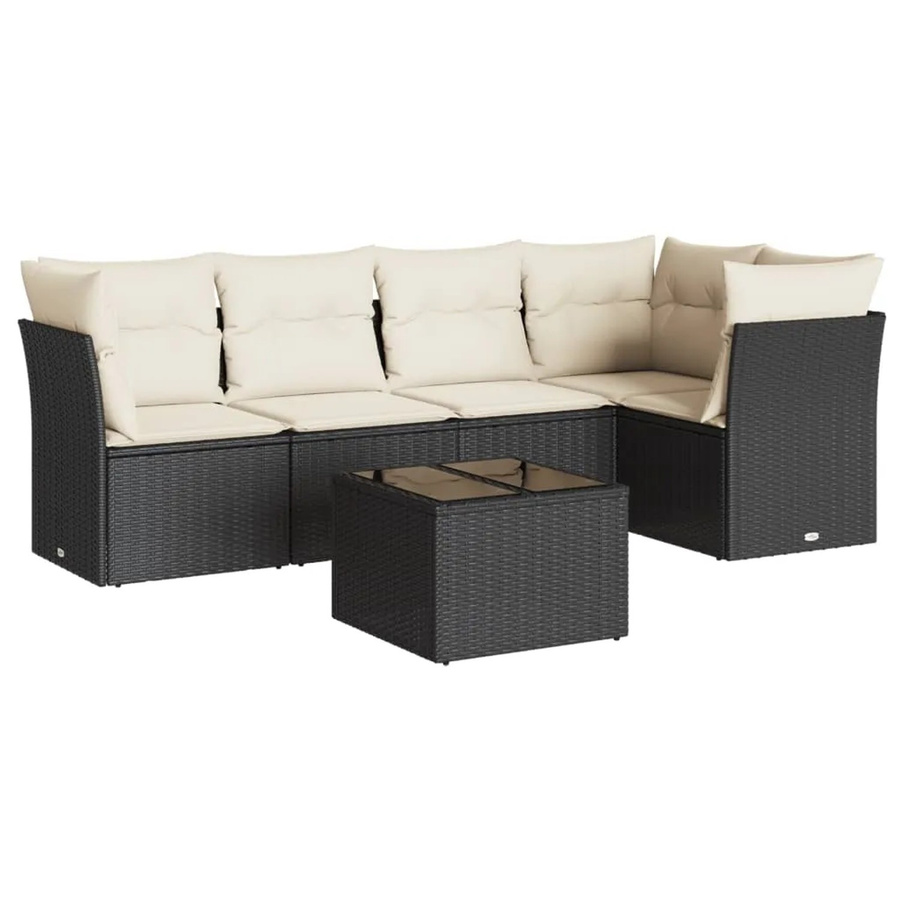 vidaXL 6-tlg Garten-Sofagarnitur aus Poly-Rattan mit Kissen in Schwarz und Cremeweiß Modell 48 - Bild 2