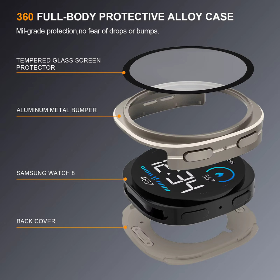 CAOWTAN Uhrenzubehör 3-in-1 Metallgehäuse für Samsung Galaxy Watch 8, Aluminium - Bild 2