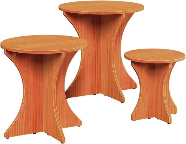 vidaXL Couchtisch Set aus 3 Stück aus Massivholz Kiefer in Wachsbraun, runde Couchtische im Nestdesign, B/T/H: 46 x 46 x 47 cm - Bild 1