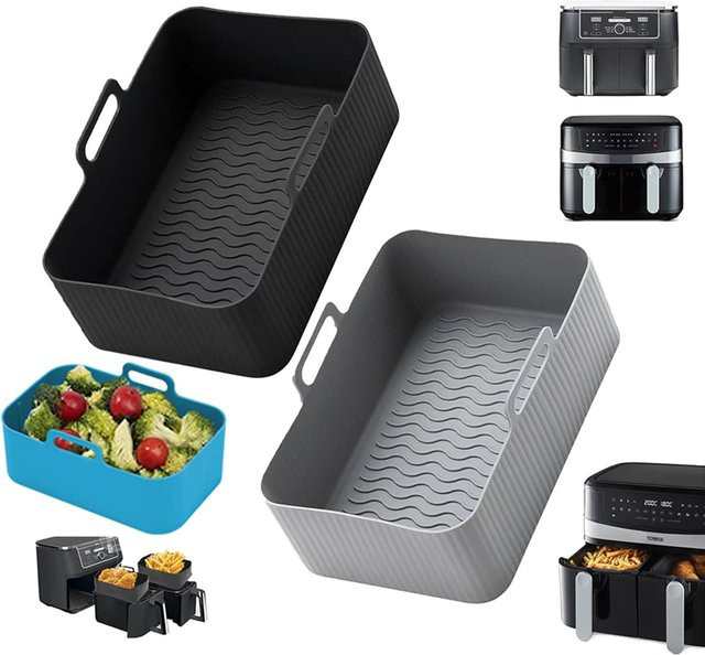 2er-Set wiederverwendbare Silikon Backformen für Ninja Air Fryer mit Dual-Korb, rechteckig, Blau - Bild 1