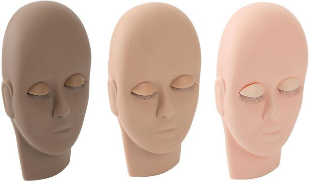 Wimpernverlängerung Übungsset, 3-farbiger Wimpern-Mannequinkopf, beige - Bild 1