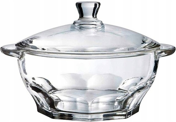 Dajar Auflaufform aus Glas mit Deckel, rund, transparent/blau, 1,5 l, mikrowellengeeignet