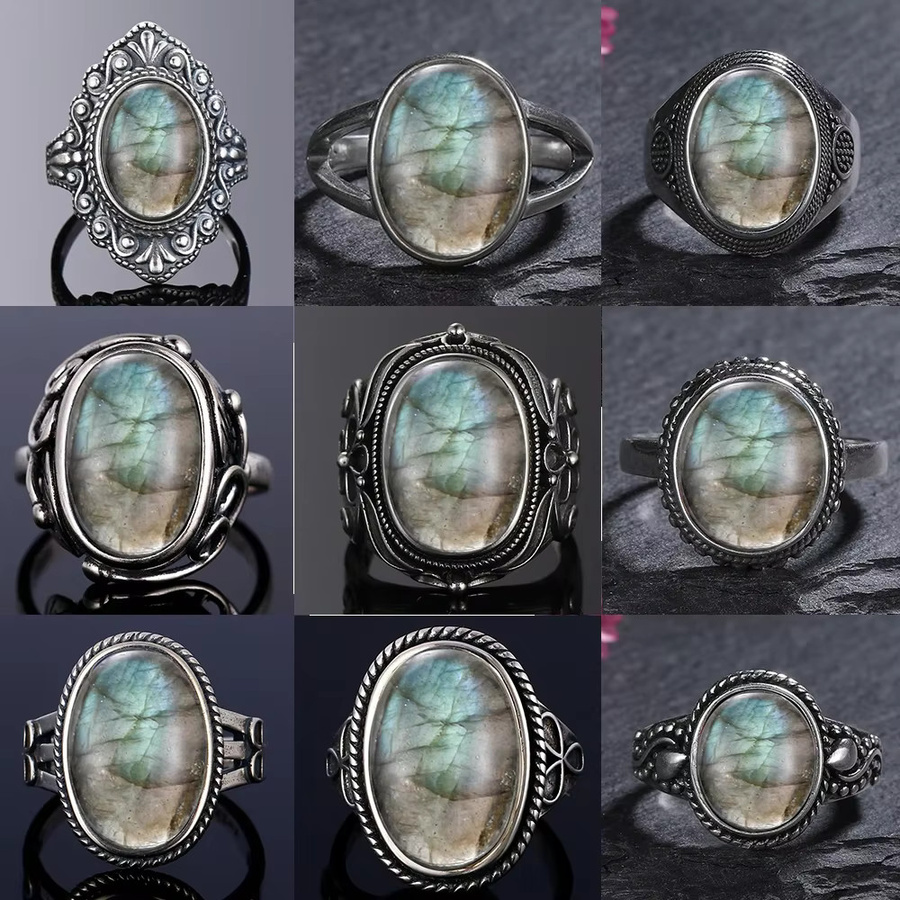 QIBAOKU Silberring, 925 Silber, Labradorit, Damen - Bild 1