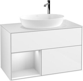 V&B Waschtischunterschrank Finion 100 mit Wandbeleuchtung in Weiß lackiert, B/T/H: 100 x 50,1 x 50,1 cm - Bild 1