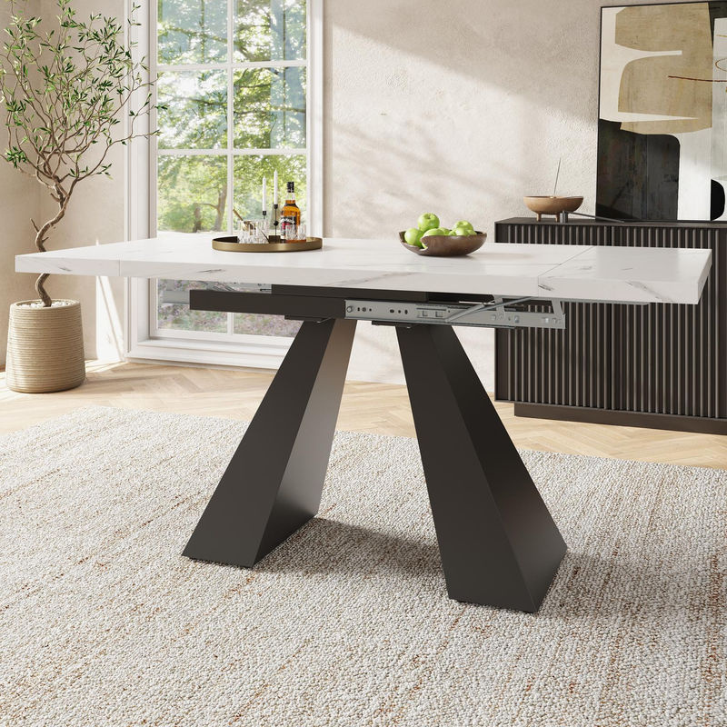 Ausziehbarer Esstisch FC in Weiß und Schwarz für Wohnzimmer, Esszimmer oder Homeoffice, B/T/H: 159 x 74 x 77 cm - Bild 2