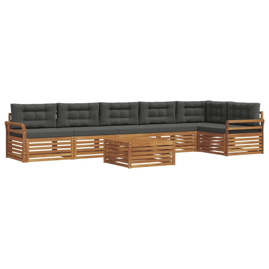 vidaXL Outdoor-Sofagarnitur 7-teilig aus Akazienholz mit Kissen in Anthrazit und Natur - Bild 2