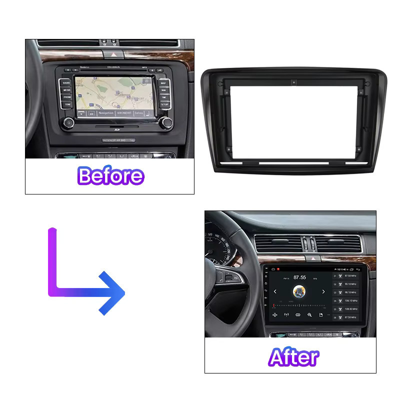 MEKEDE Autoradio-Rahmen für Skoda Superb 2008 bis 2015 inklusive Montageplatte, Blendenrahmen und Canbus-Protokollbox in Schwarz - Bild 2