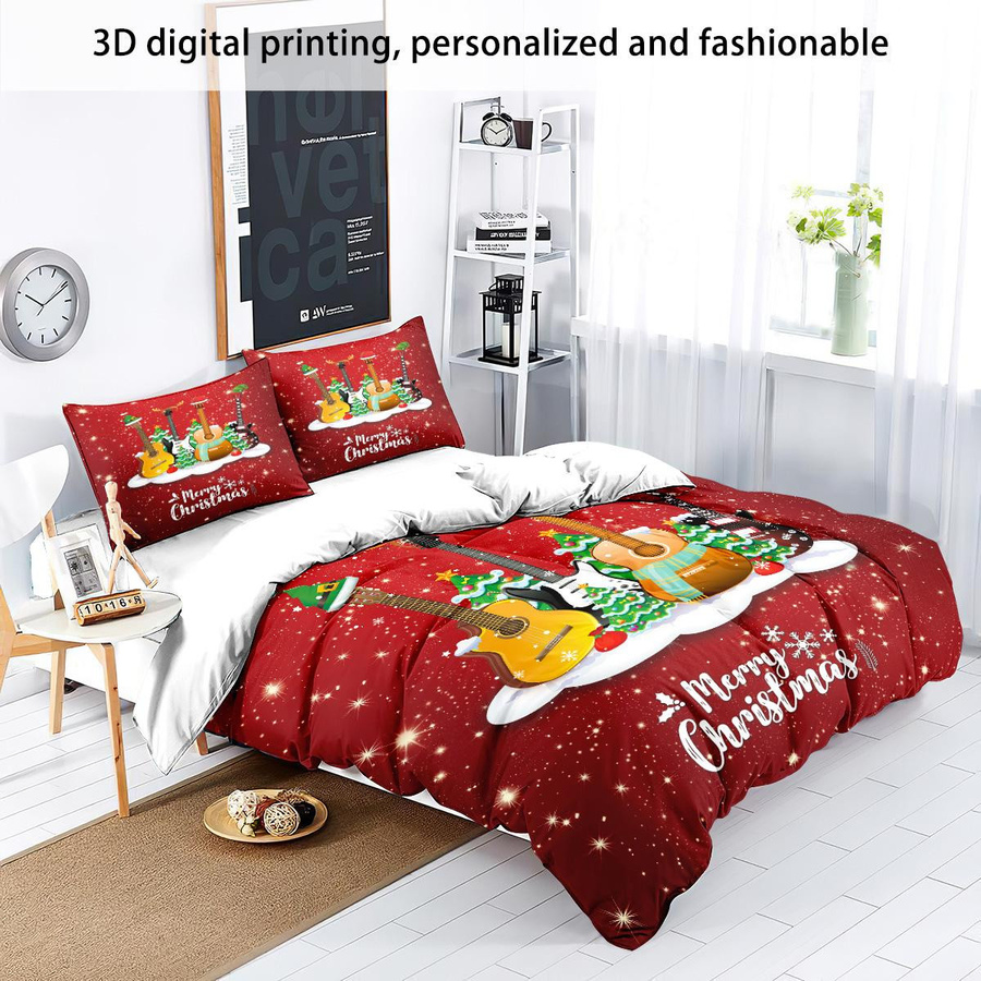 Lodestar 3-teiliges Bettwäscheset mit Weihnachts-Musik-Gitarren-Druck in Rot, B/H: 135 x 200 cm - Bild 5