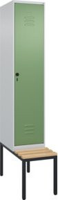 C+P Spind Classic PLUS Garderobenschrank mit Sitzbank, 1 Abteil, B/T/H: 212,0 x 40,0 x 81,5 cm, Sicherheits-Drehriegel, 4 Garderobenhaken und mittiger Trennwand, Farbe: Resedagrün - Bild 1