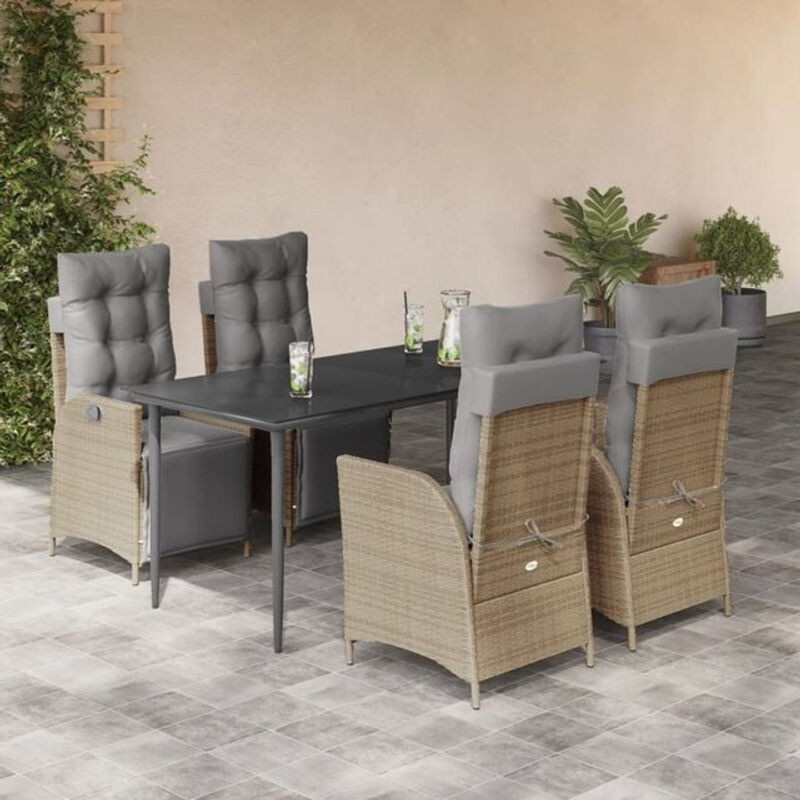 5-teilige Garten-Essgruppe aus Poly-Rattan mit Kissen von vidaxl in Beige, Grau und Schwarz - Bild 1