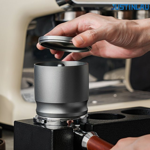 JUSTINLAU Kaffee-Dosierbecher aus Aluminiumlegierung mit Deckel, 58mm, Farbe: Grau - Bild 1