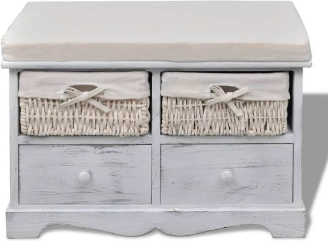 vidaXL Sitzbank mit Stauraum aus Paulownia Holz in Weiß, B/T/H: 62 x 33 x 42 cm - Bild 1