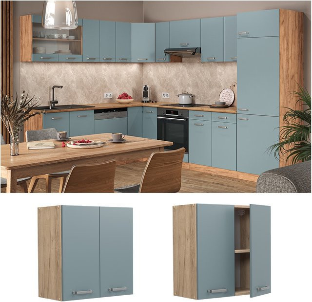 Vicco Hängeschrank R-Line Küchenschrank Eiche Blau Grau B: 60 cm, H: 31 cm, T: 11,82 cm - Bild 1