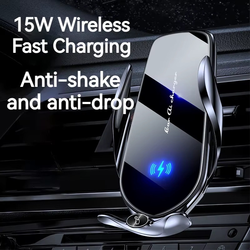 TONGDAYTECH 15W Kfz-Handy-Ladegerät mit kabelloser Ladefunktion, magnetische Halterung und automatischem Sensor-Ständer, Schwarz - Bild 3