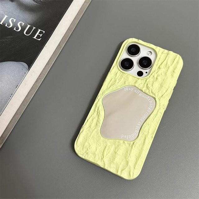 ASONPAI Handyhülle mit 3D Felsmuster und Kosmetikspiegel für iPhone 17 Air 16 16E 15 14 13 12 11 Pro Max in Pink und Gelb - Bild 1