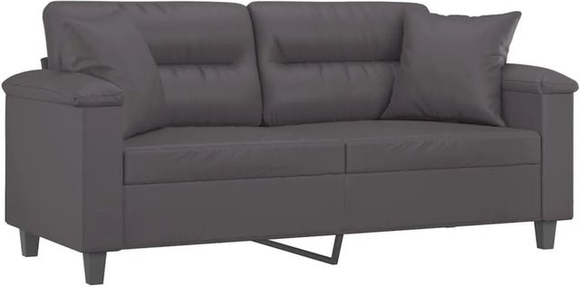 vidaXL 2-Sitzer-Sofa in Grau aus Kunstleder mit Zierkissen und Metallrahmen, Breite: 140 cm, Tiefe: 80 cm, Höhe: 77 cm - Bild 1
