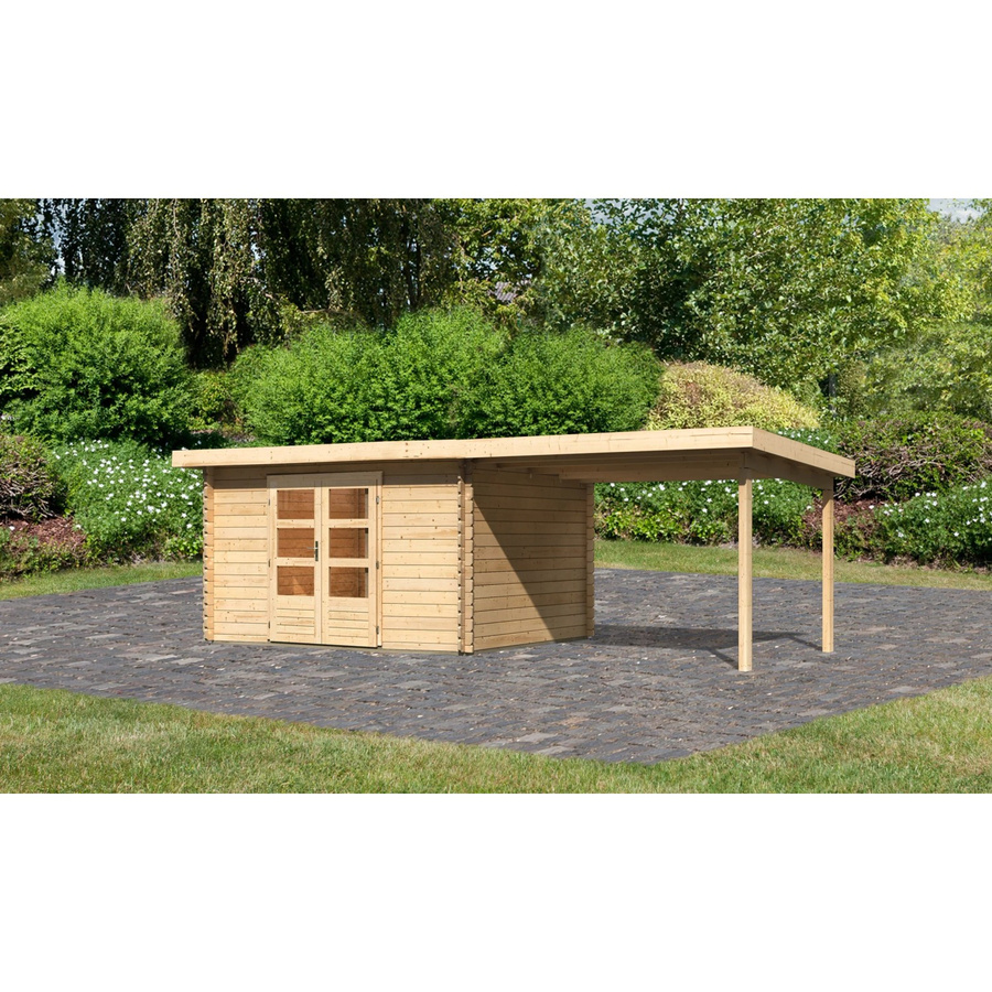 Karibu Holz-Gartenhaus Ängelholm in Natur Unbehandelt mit Blockbohlenbauweise B: 340 cm, T: 280 cm, H: 253 cm - Bild 2
