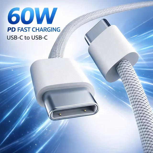 Parallel World USB-C zu USB-C Schnellladekabel mit 60W in Beige und Weiß - Bild 1