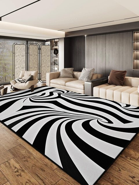 Karpetti Wohnzimmer Teppich mit geometrischem Design in Schwarz Grau, rutschfest und waschbar, B/T: 90 x 60 cm - Bild 1