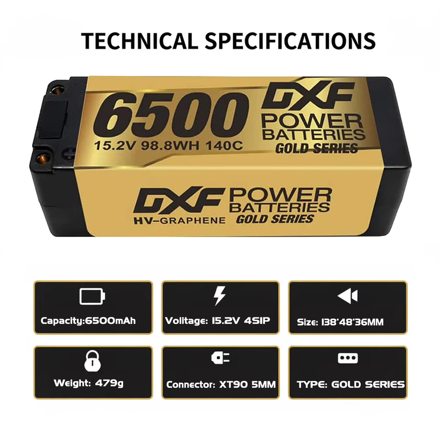 DXF Lipo-Akku 6500mAh 4S 15,2V 140C Klasse A LCG HV-Akku mit XT90 oder EC5 Anschluss für RC Modellauto Boot und LKW - Bild 3