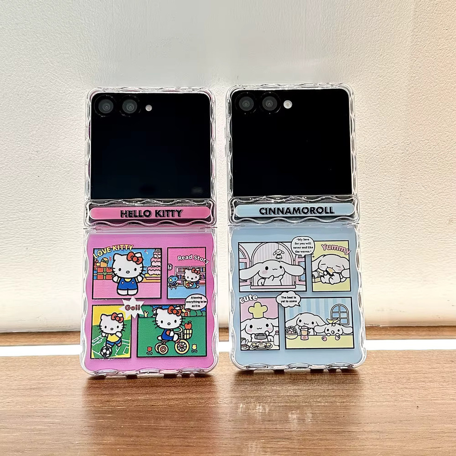 Sanrio Hello Kitty und Cinnamoroll Handyhülle für Samsung Galaxy Z Flip 7 mit gewelltem Rand und Trageschlaufe, Multicolour - Bild 1