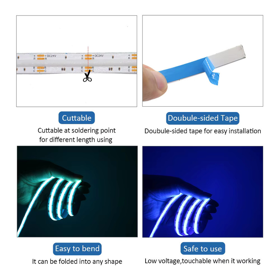MJJCLED COB RGB LED Streifen 12V Multicolor Neon Flexible FCOB Band für Dekoration - Bild 3