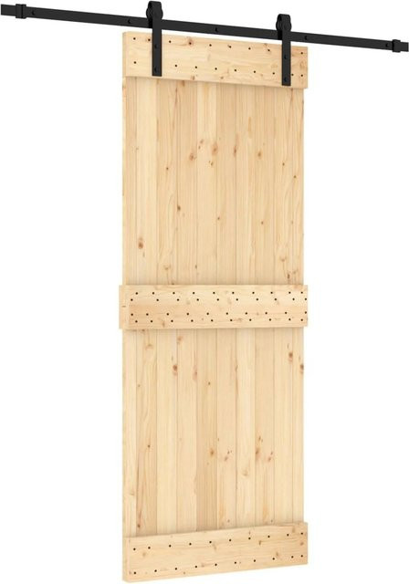 vidaXL Schiebetür aus Massivkiefer in Natur und Schwarz, Breite: 80 cm, Höhe: 210 cm - Bild 1