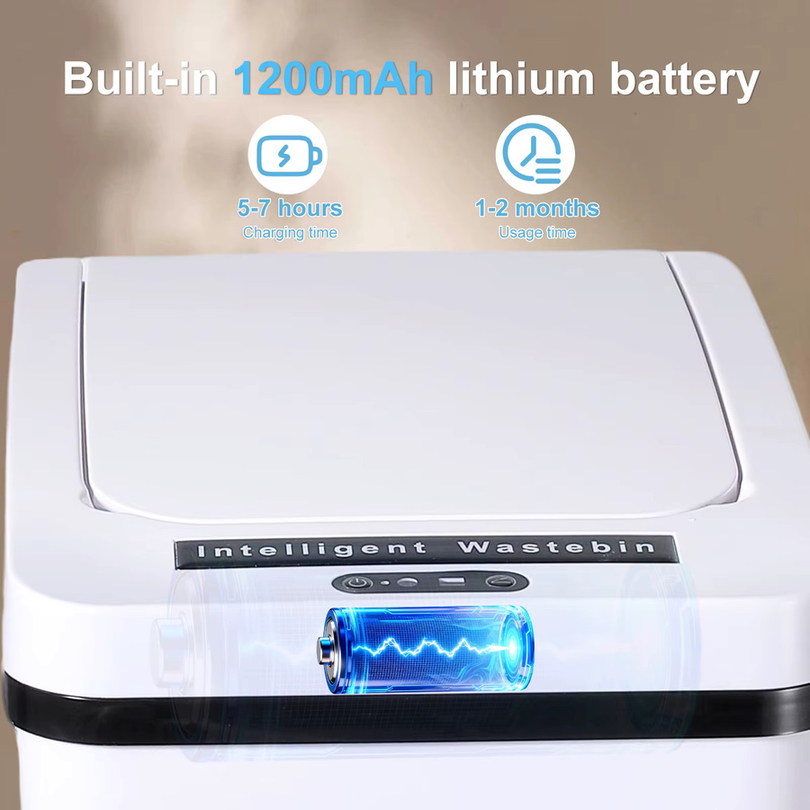 Vremota Intelligenter Sensor-Mülleimer mit berührungsloser Schließfunktion, 35l, Weiß - Bild 5