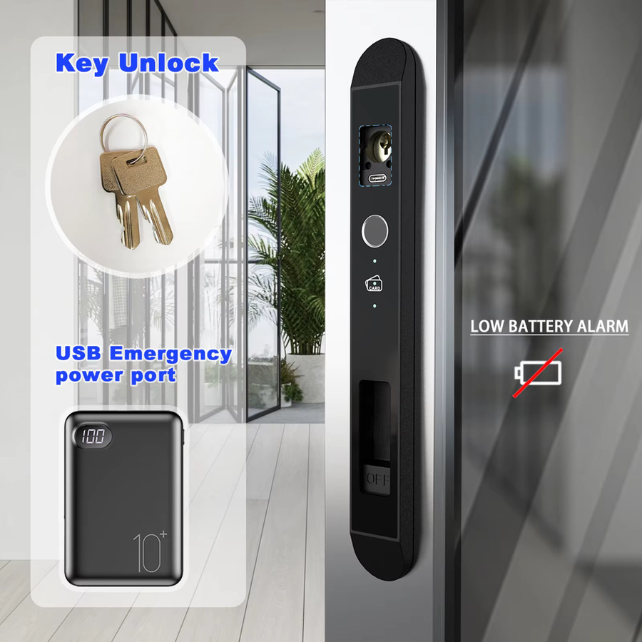 WINFREE SMART Smart Lock für Schiebetüren mit Aluminiumprofil, Fingerabdruck, Keyless Smart Card und Tuya Bluetooth Unterstützung in Silber oder Schwarz - Bild 4
