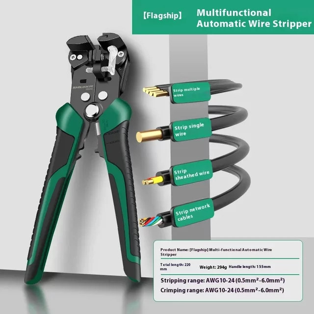 Baolian 5-in-1 Automatischer Drahtabisolierer Multitool Elektriker-Reparaturzange in Grün - Bild 1