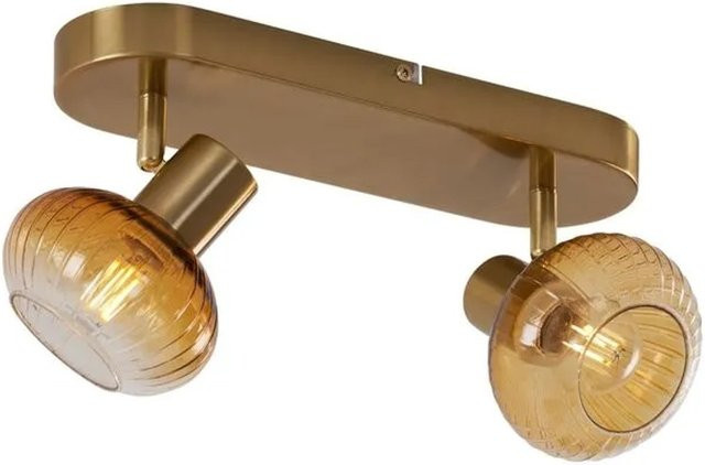 QAZQA Runde Deckenleuchte Teddy in Gold mit Bernsteinglas, 2-flammig - Bild 1